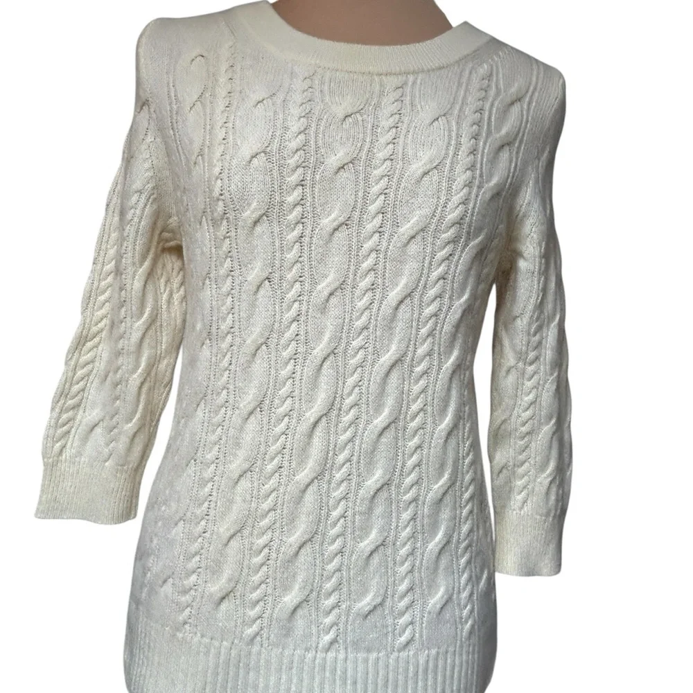 J. Crew Cream Cable Knit Crewneck Sweater